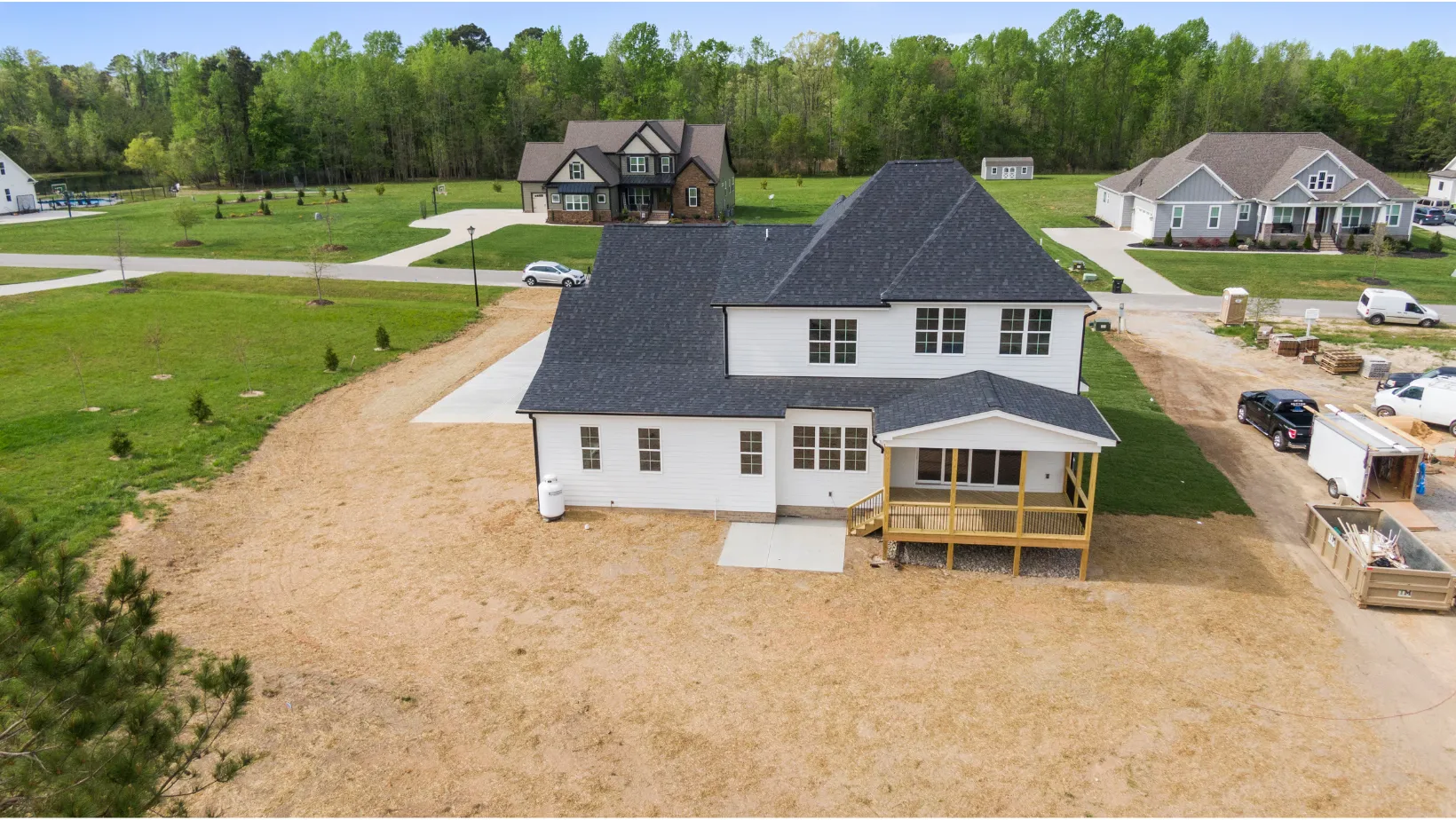 A picture of a white two story house from above in Slidell, LA